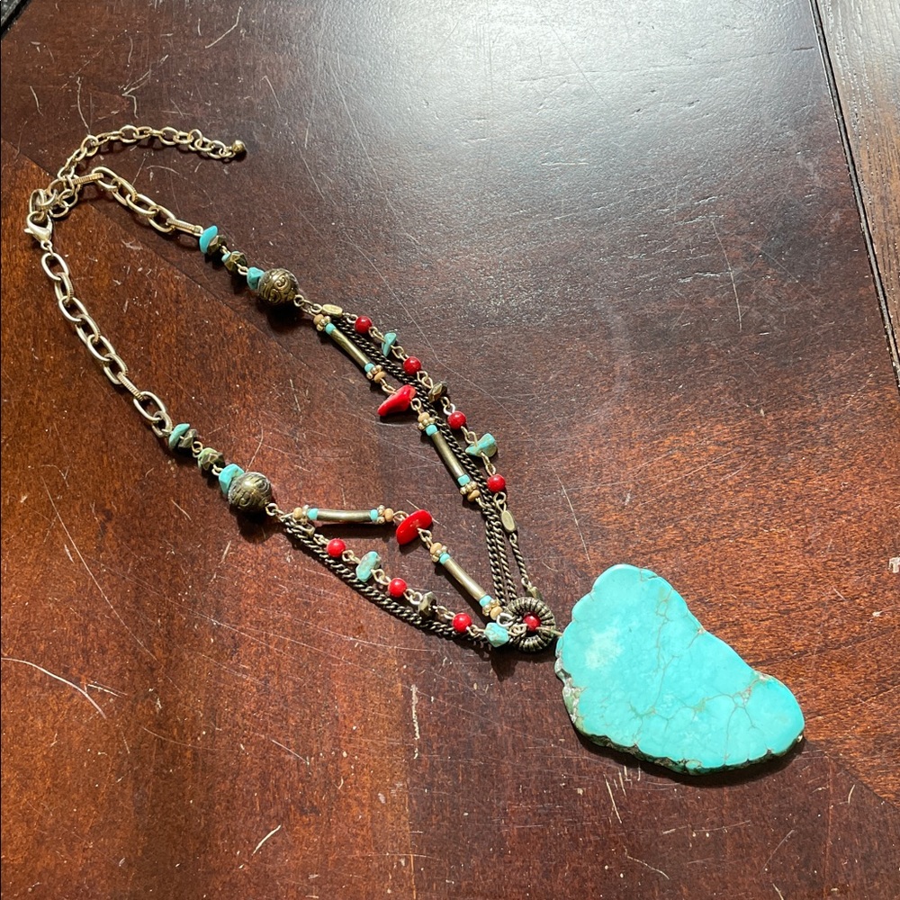 Turquoise and Red Beaded Necklace